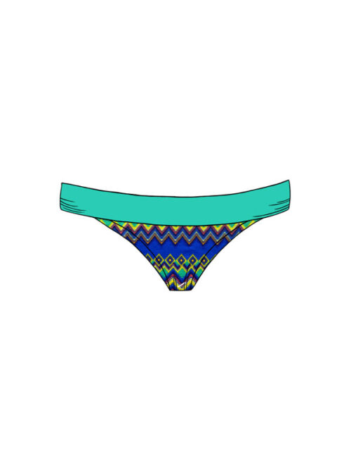 Bikini-Hose Maui - Stoff Ethno grün - Besatz Maldive